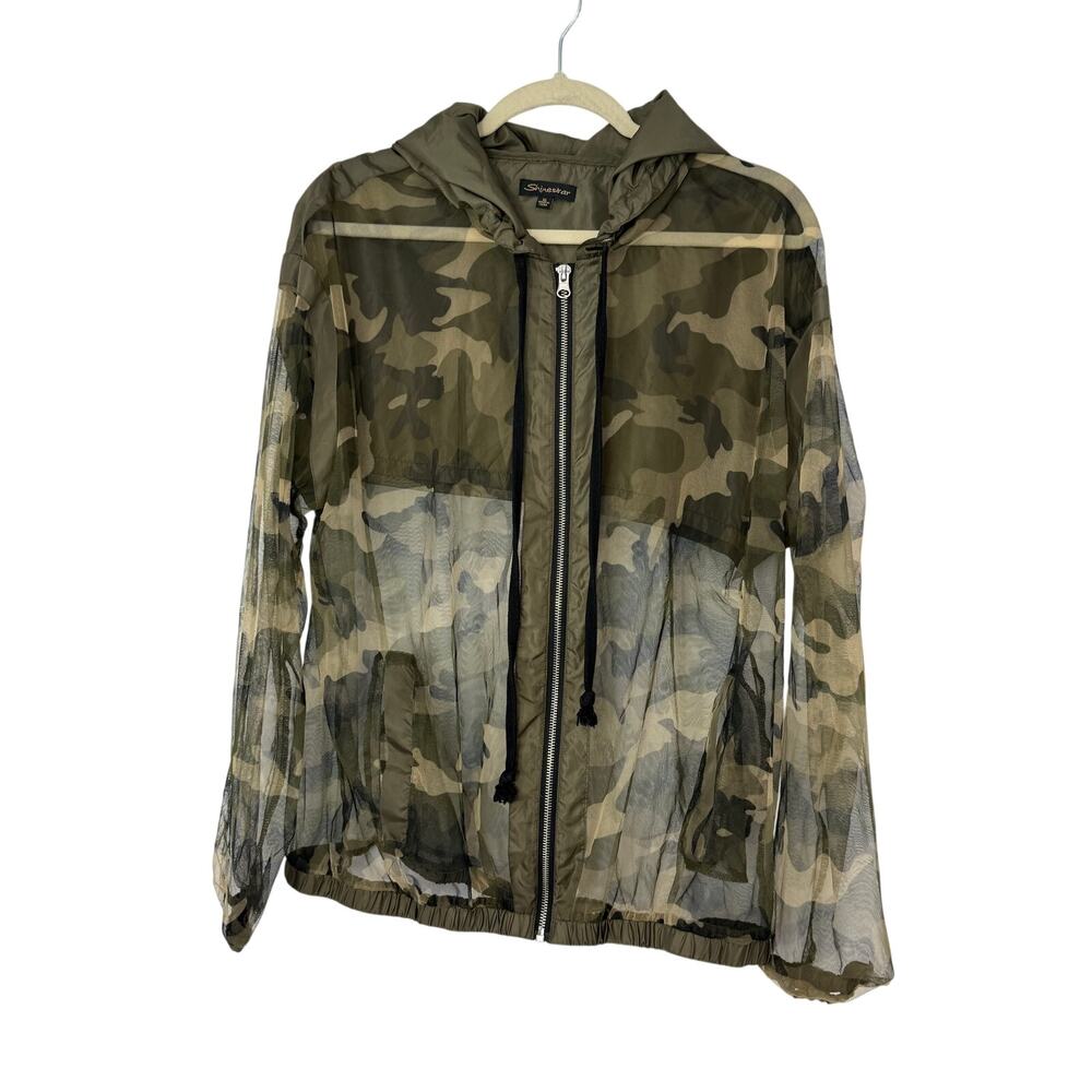 Shinestar Fishnet Camo Hooded Jacket XL Sheer Mesh Zip Up Utility Y2K